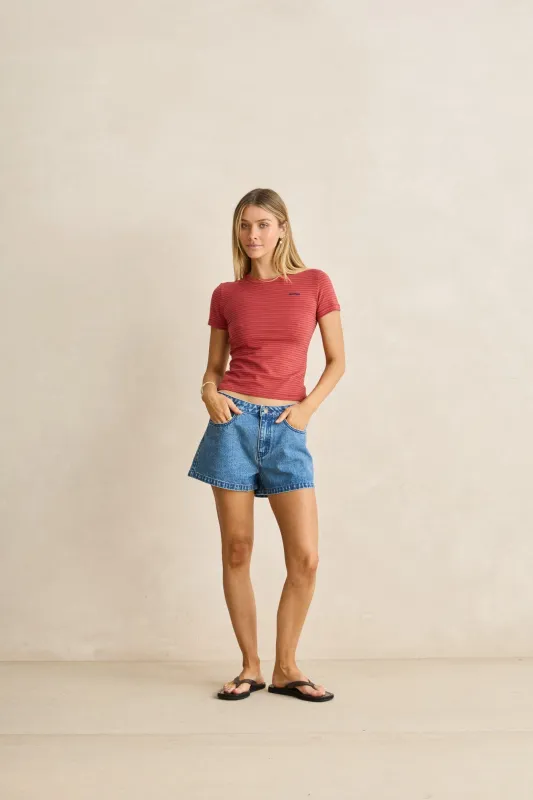 Rio Stripe Everyday Tee Red made by Rhythm.