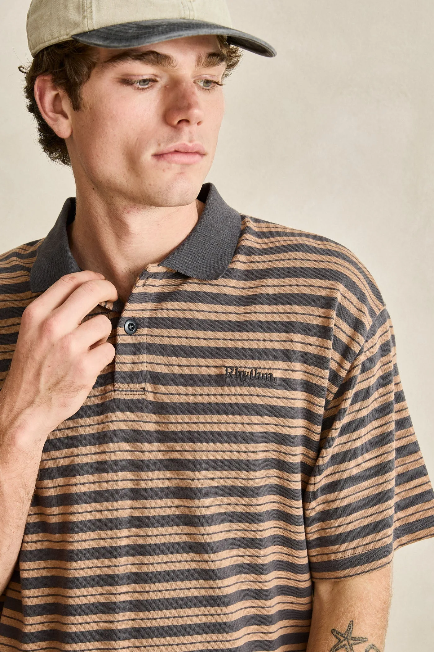 Manarola Stripe Ss Rugby Polo Tobacco sold by Rhythm. product image thumbnail 3
