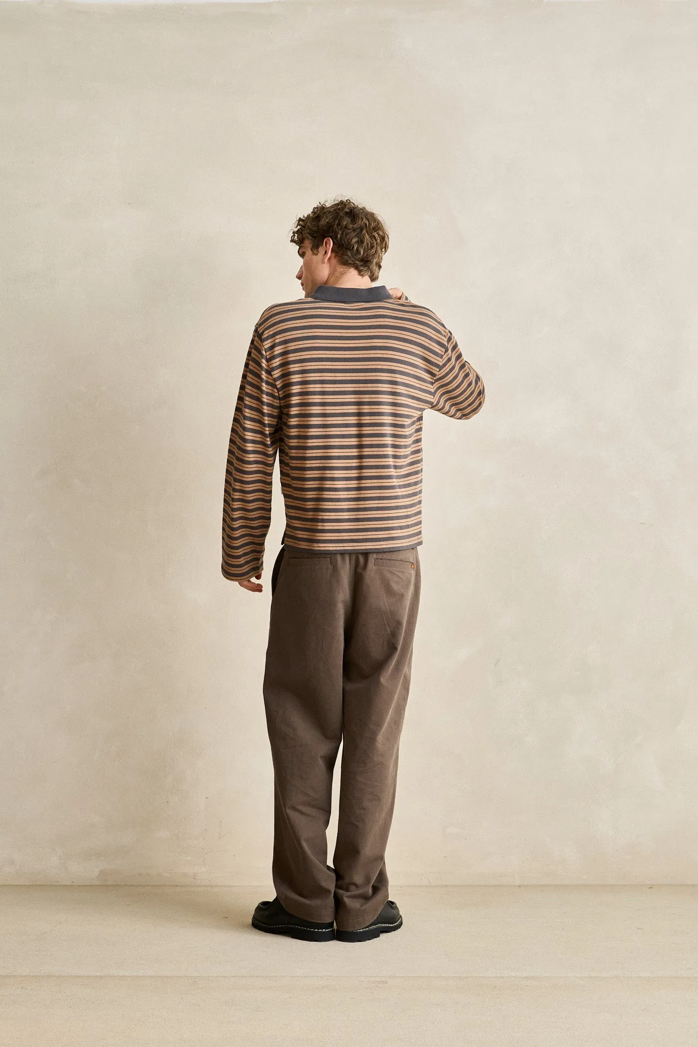 Manarola Stripe Relaxed Ls Rugby Polo Tobacco sold by Rhythm. product image thumbnail 4