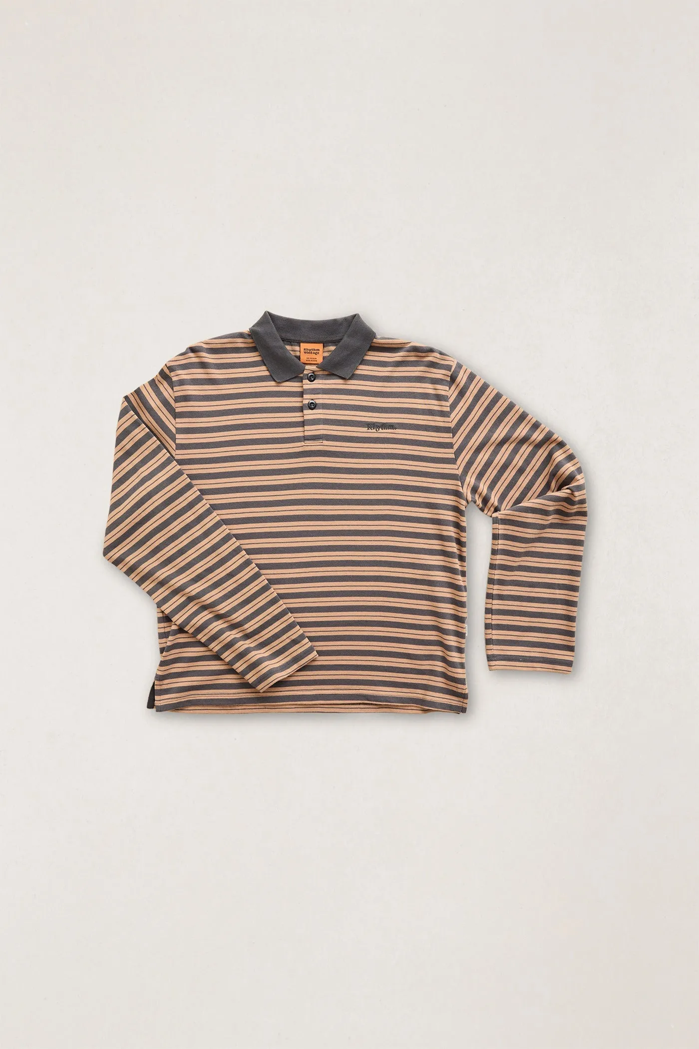 Manarola Stripe Relaxed Ls Rugby Polo Tobacco sold by Rhythm.