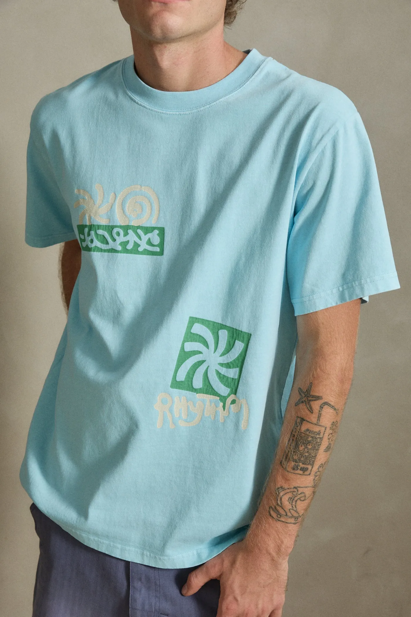 Ripple Vintage Ss T-Shirt Blue Fog sold by Rhythm. product image thumbnail 5