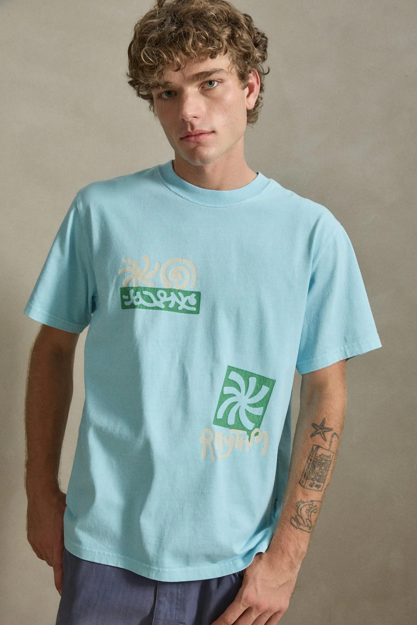 Ripple Vintage Ss T-Shirt Blue Fog sold by Rhythm. product image thumbnail 2