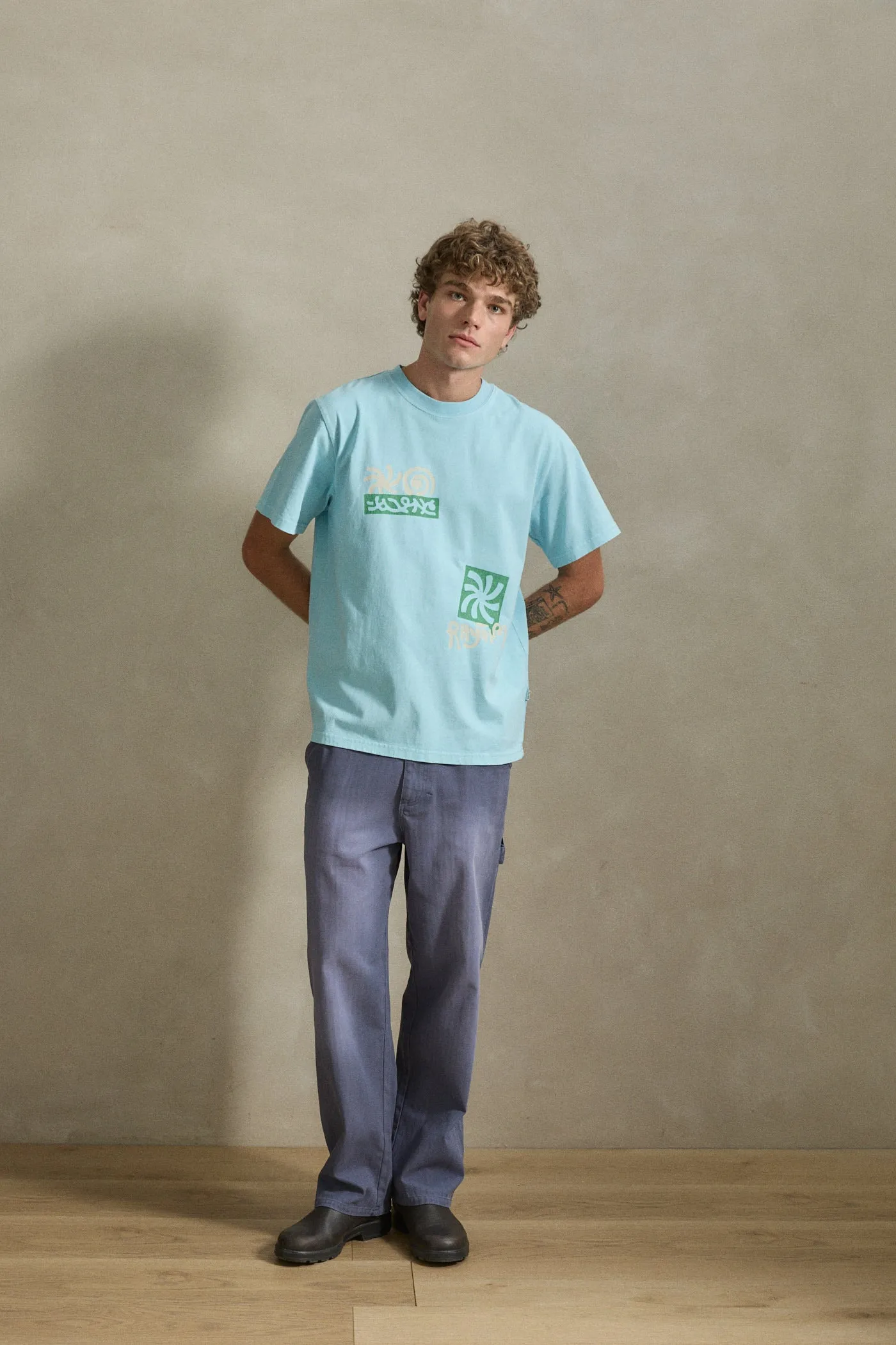 Ripple Vintage Ss T-Shirt Blue Fog sold by Rhythm. product image thumbnail 3