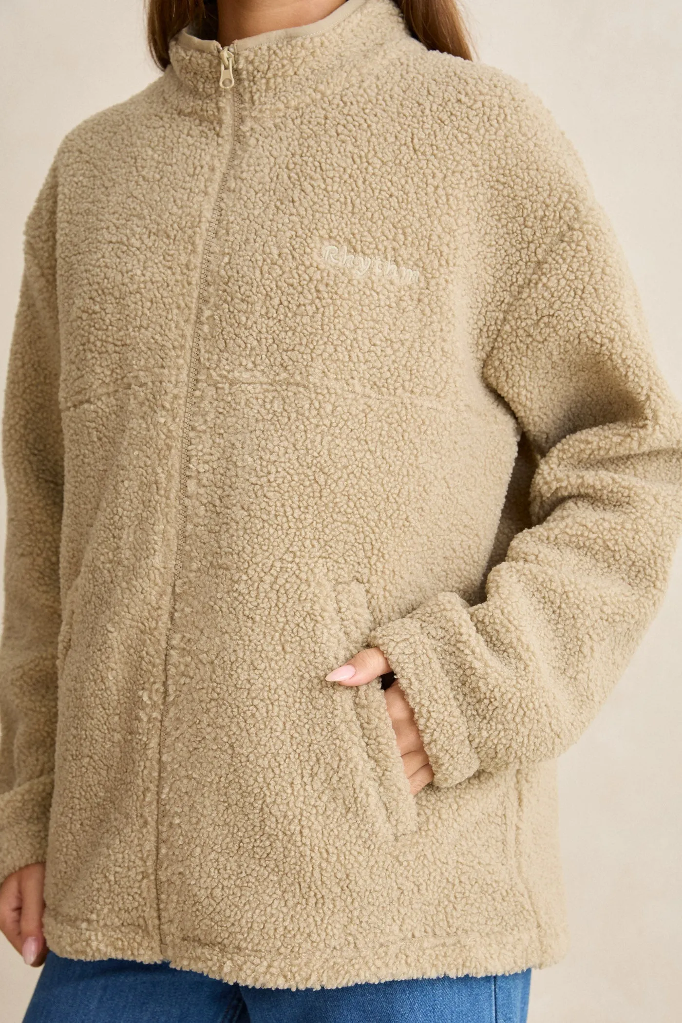 Zip Through Sherpa Fleece Sage sold by Rhythm. product image thumbnail 3