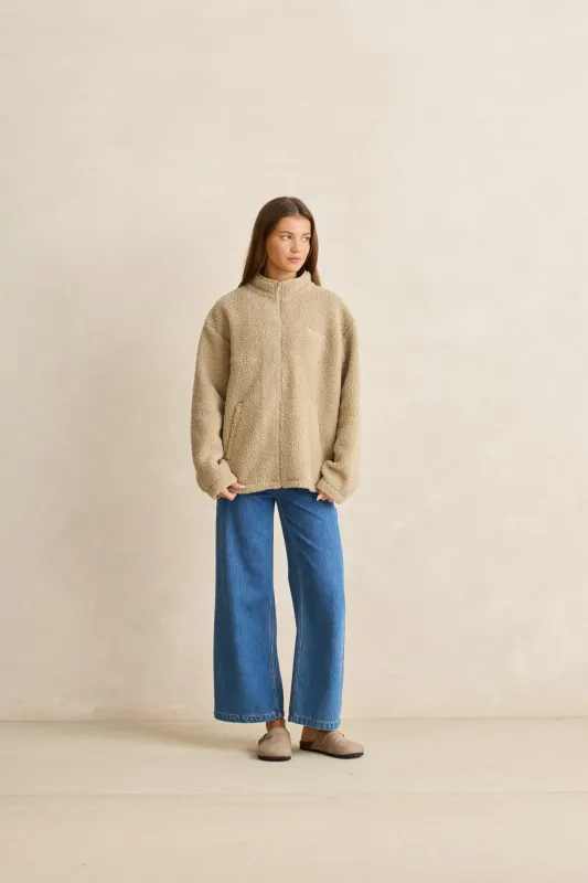 Zip Through Sherpa Fleece Sage made by Rhythm.