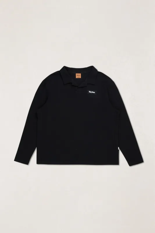 Waffle Rugby Ls Polo Black made by Rhythm.