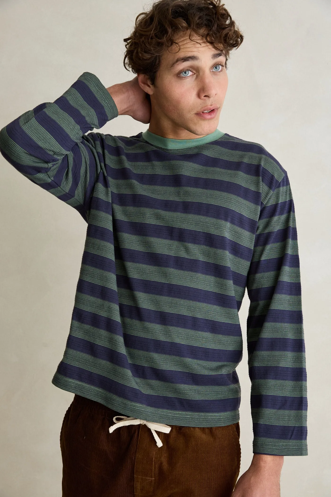 Striped Wide Sleeve Vintage Ls T-Shirt Forest sold by Rhythm. product image thumbnail 2