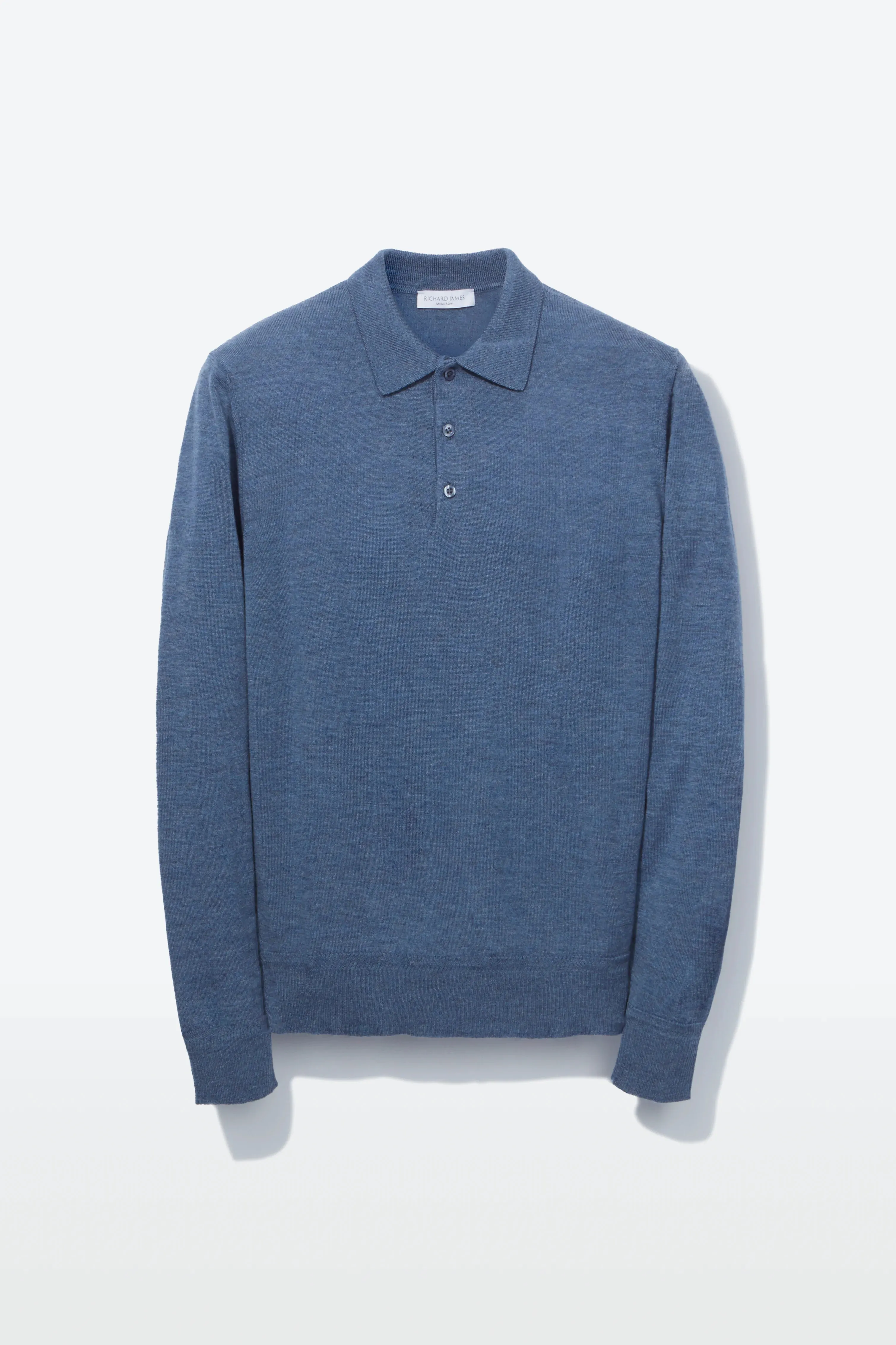 Polo – Blue Fine Gauge Merino Wool sold by Richard James