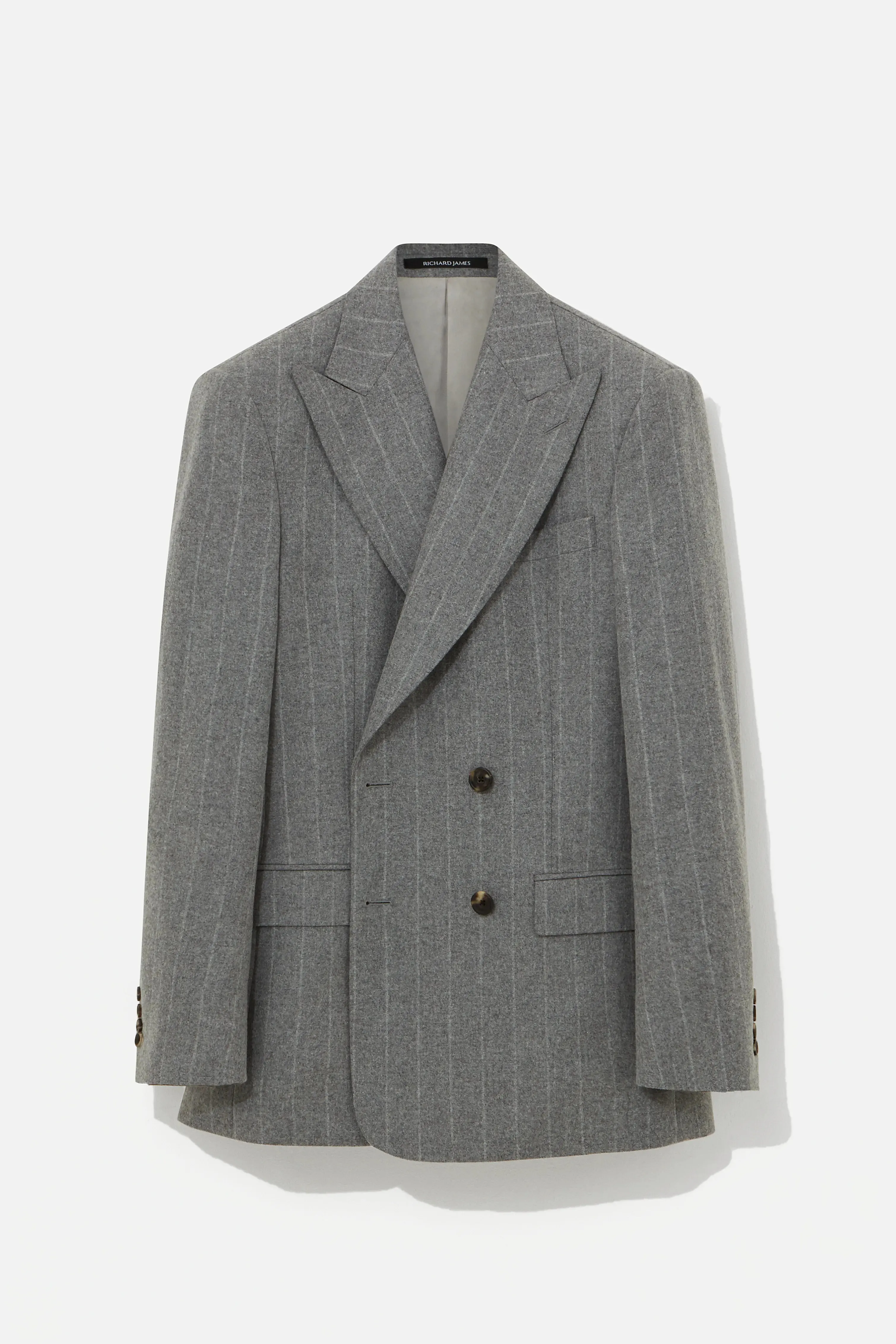 Hepworth Suit – Grey Wool Chalk Stripe sold by Richard James