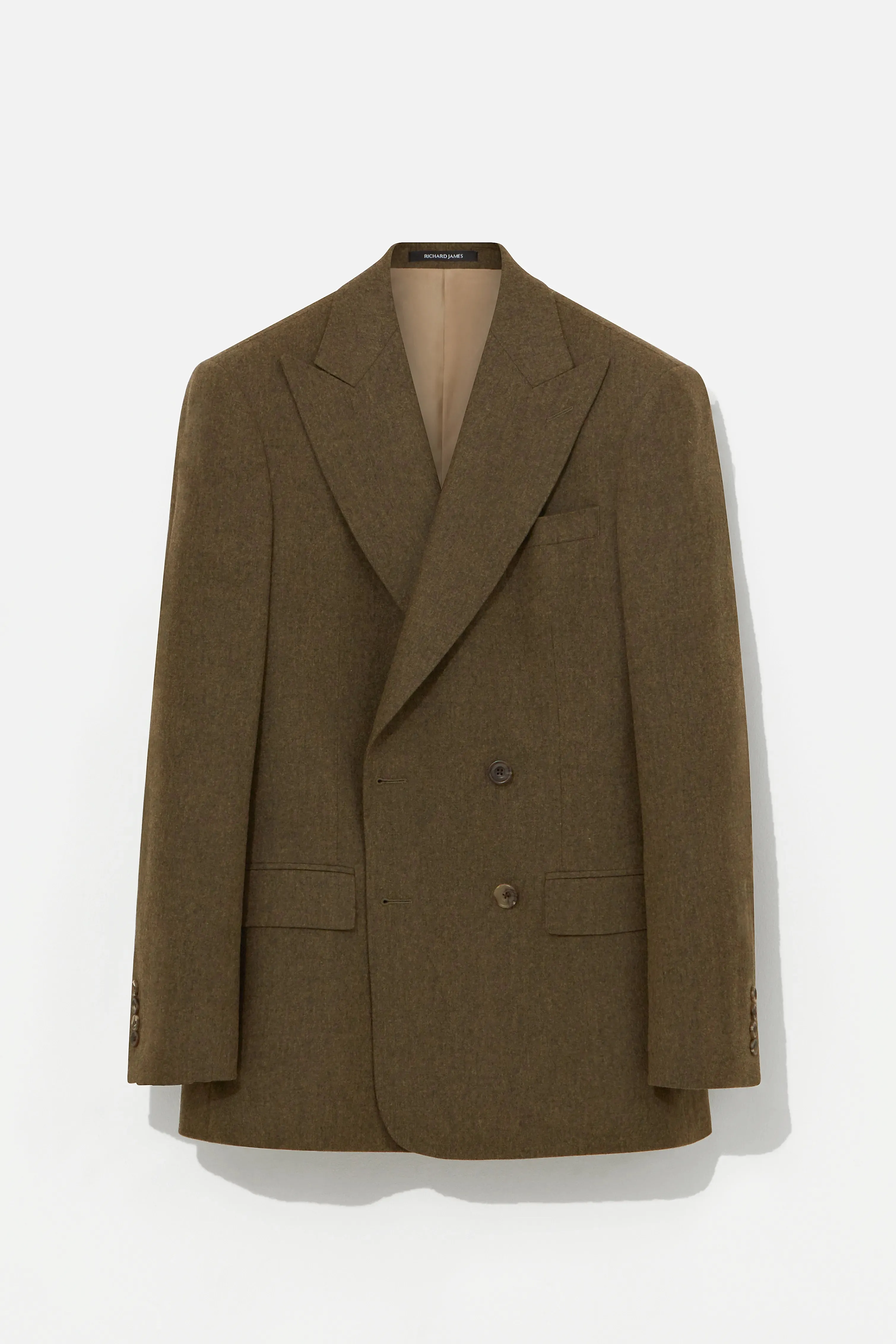 Hepworth Suit – Olive Wool & Cashmere Flannel sold by Richard James
