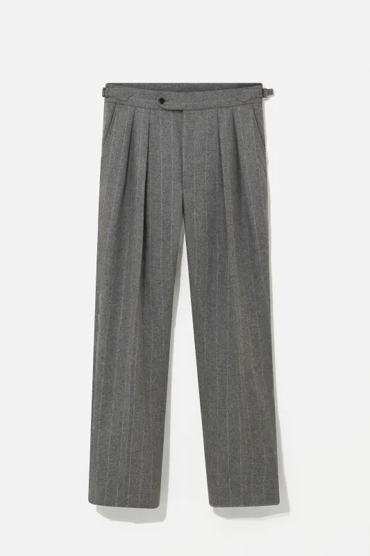 Hepworth Trousers – Grey Wool Chalk Stripe sold by Richard James