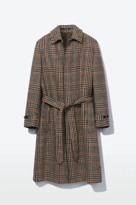 Belted Coat – Nut Brown Pure New Wool Check sold by Richard James