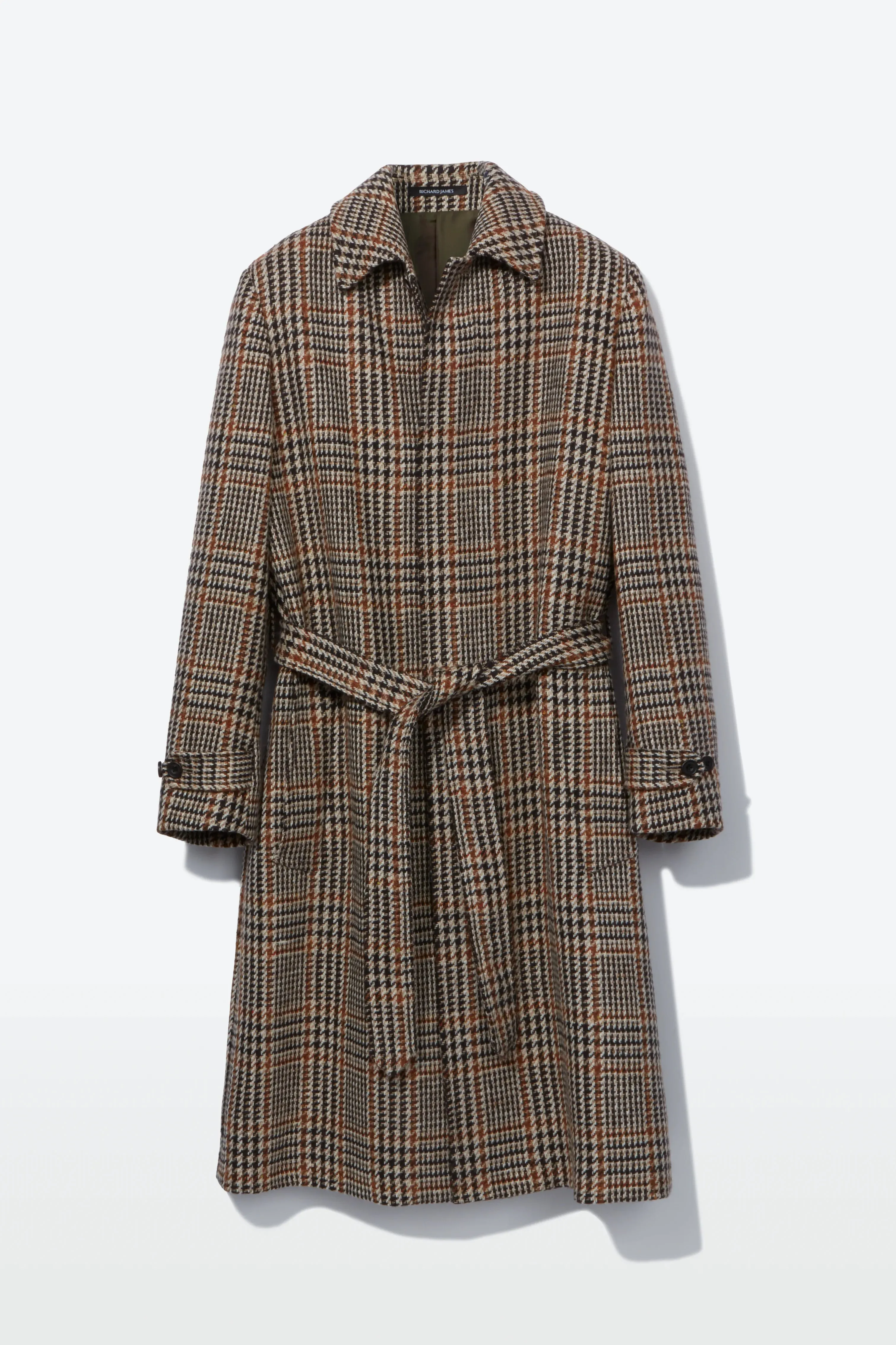 Belted Coat – Nut Brown Pure New Wool Check sold by Richard James