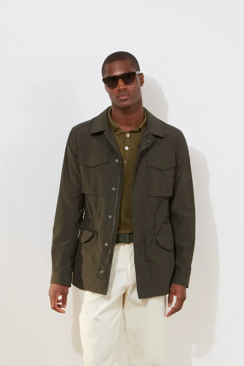 Field Jacket – Lightweight Olive Recycled PA Cotton Blend sold by Richard James