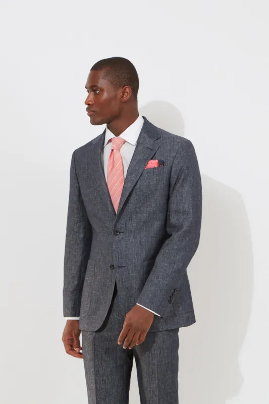 Chapman Jacket – Denim Blue Linen & Cotton Blend sold by Richard James