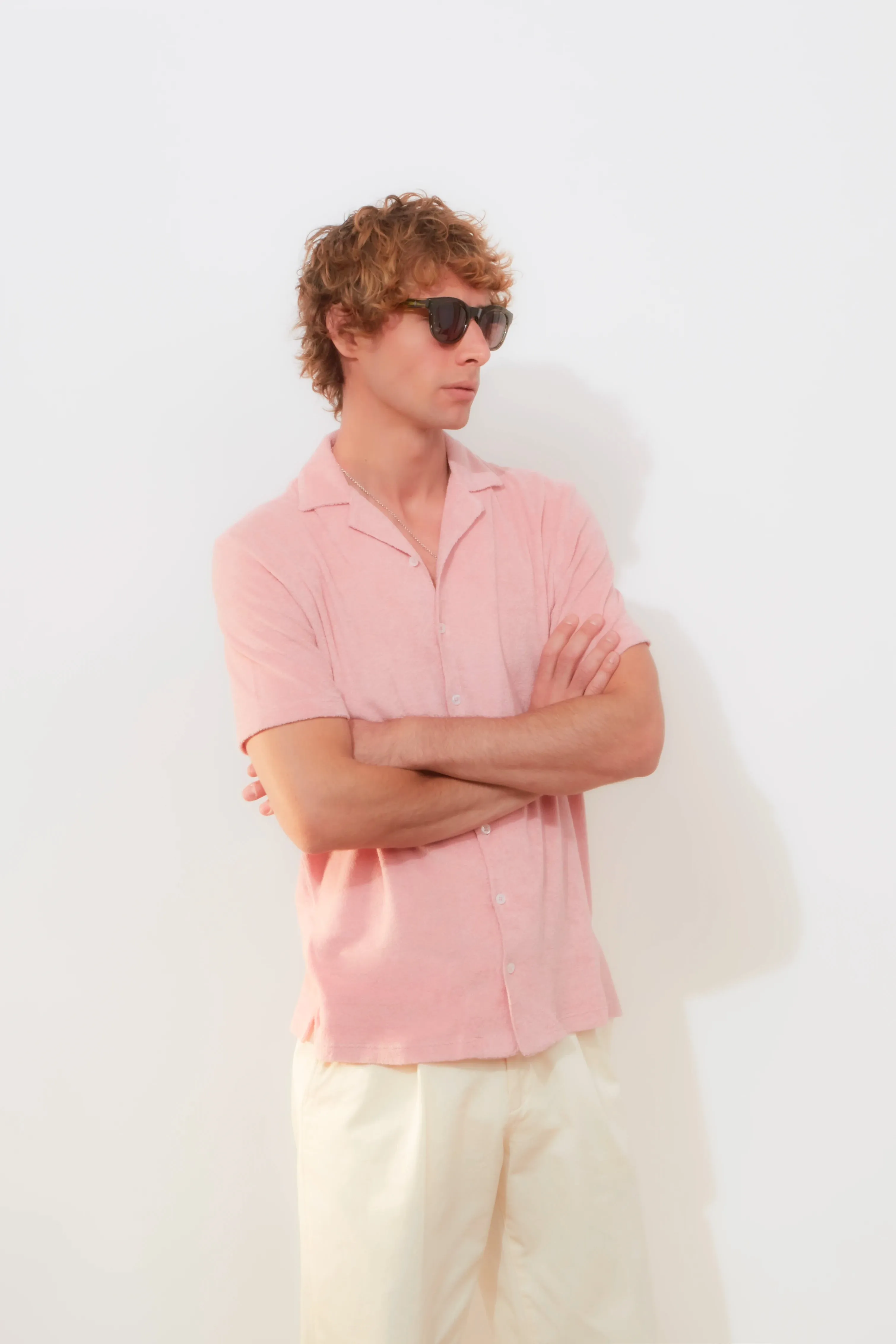 Camp Collar Shirt – Dusty Pink Cotton Towelling sold by Richard James