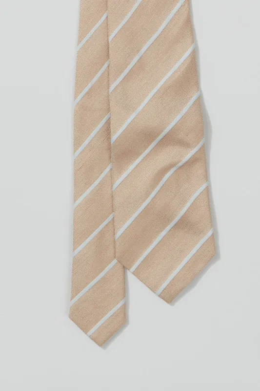 Tie – Gold Silk & Linen Stripe sold by Richard James