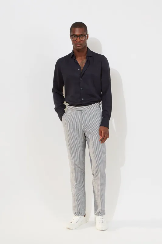 Chapman Trousers – Navy Double-Faced Seersucker sold by Richard James