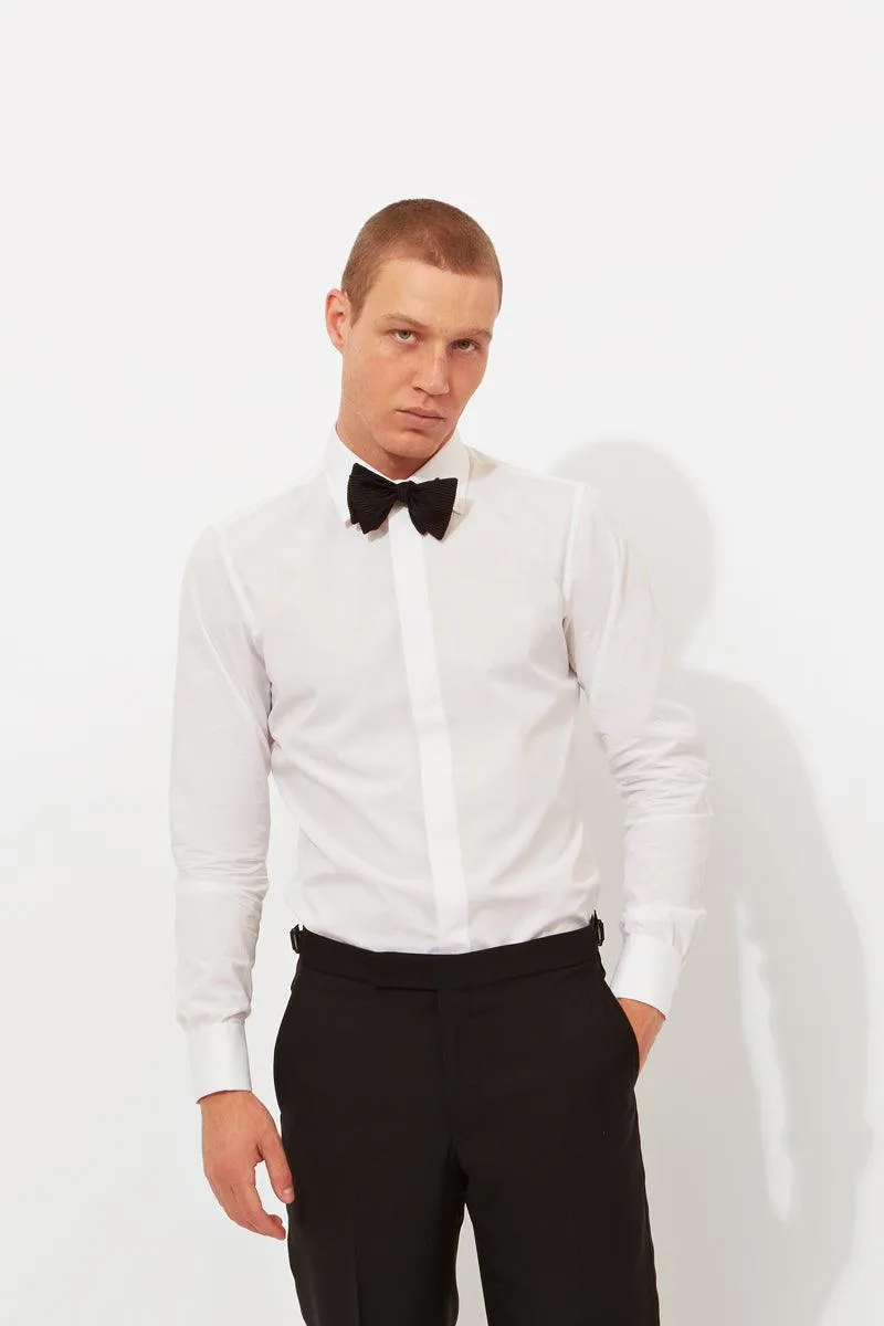 Fly Front Double Cuff Poplin Cotton Shirt sold by Richard James