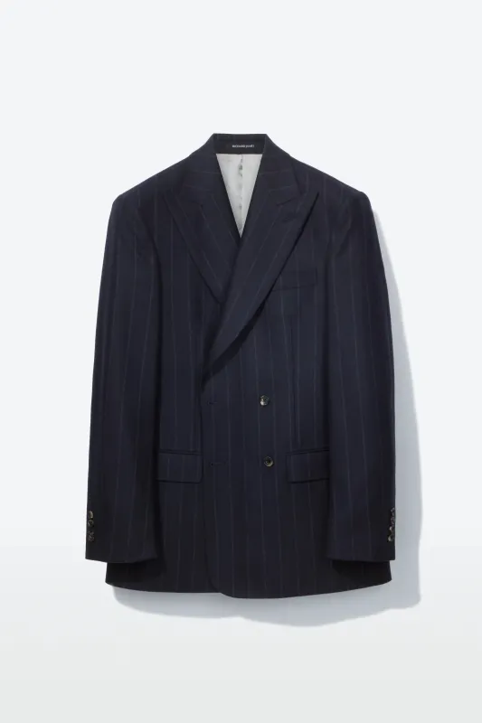 Hepworth Jacket – Navy Wool Chalk Stripe sold by Richard James