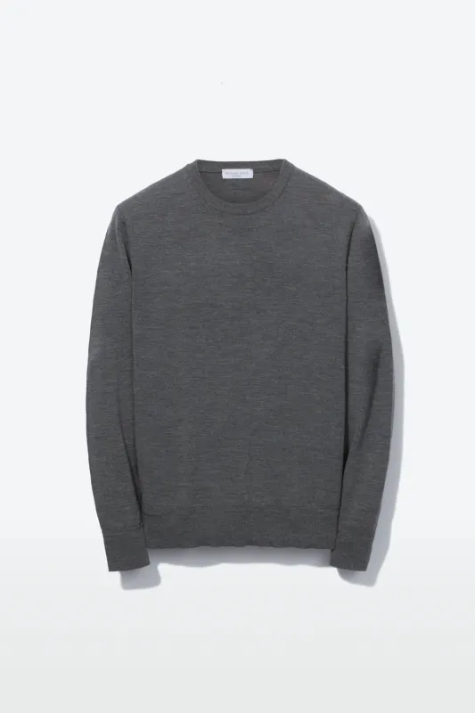 Crew Neck – Grey Melange Fine Gauge Merino sold by Richard James