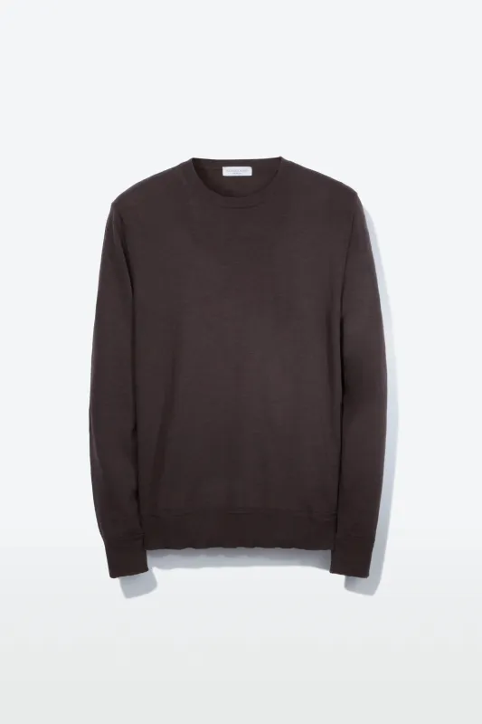 Crew Neck – Dark Coffee Fine Gauge Merino sold by Richard James