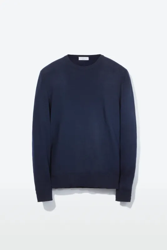 Crew Neck – Navy Melange Fine Gauge Merino sold by Richard James