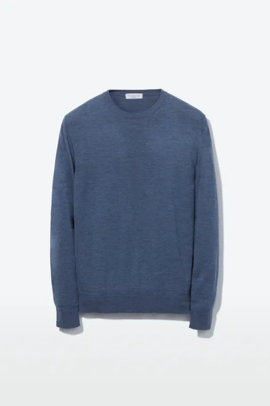 Crew Neck – Blue Fine Gauge Merino sold by Richard James