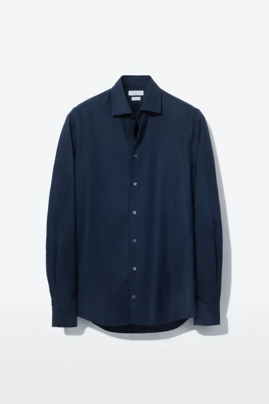 Contemporary Shirt – Indigo Cotton Flannel made by Richard James