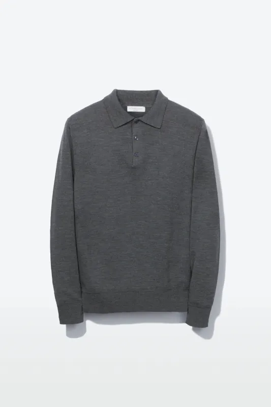 Polo – Grey Melange Fine Gauge Merino Wool sold by Richard James