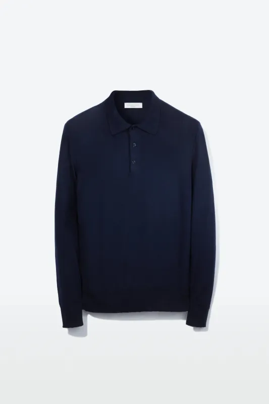 Polo – Navy Melange Fine Gauge Merino Wool sold by Richard James