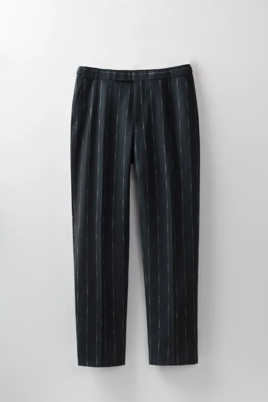 Chapman Trousers – Petrol Mottled Stripe Wool made by Richard James