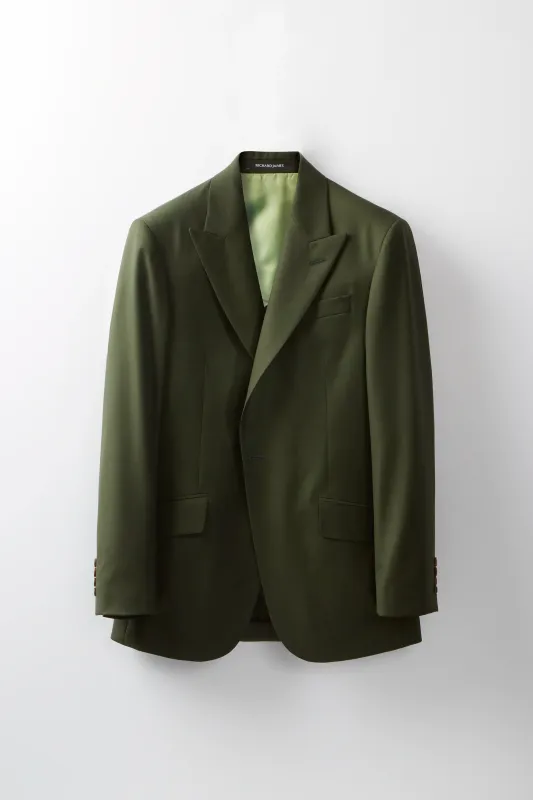 Chapman Jacket – Dark Olive Virgin Wool Twill sold by Richard James