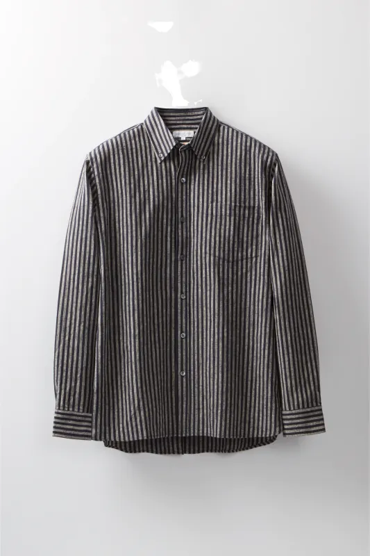 Button-Down Shirt – Navy Washed Linen Stripe made by Richard James