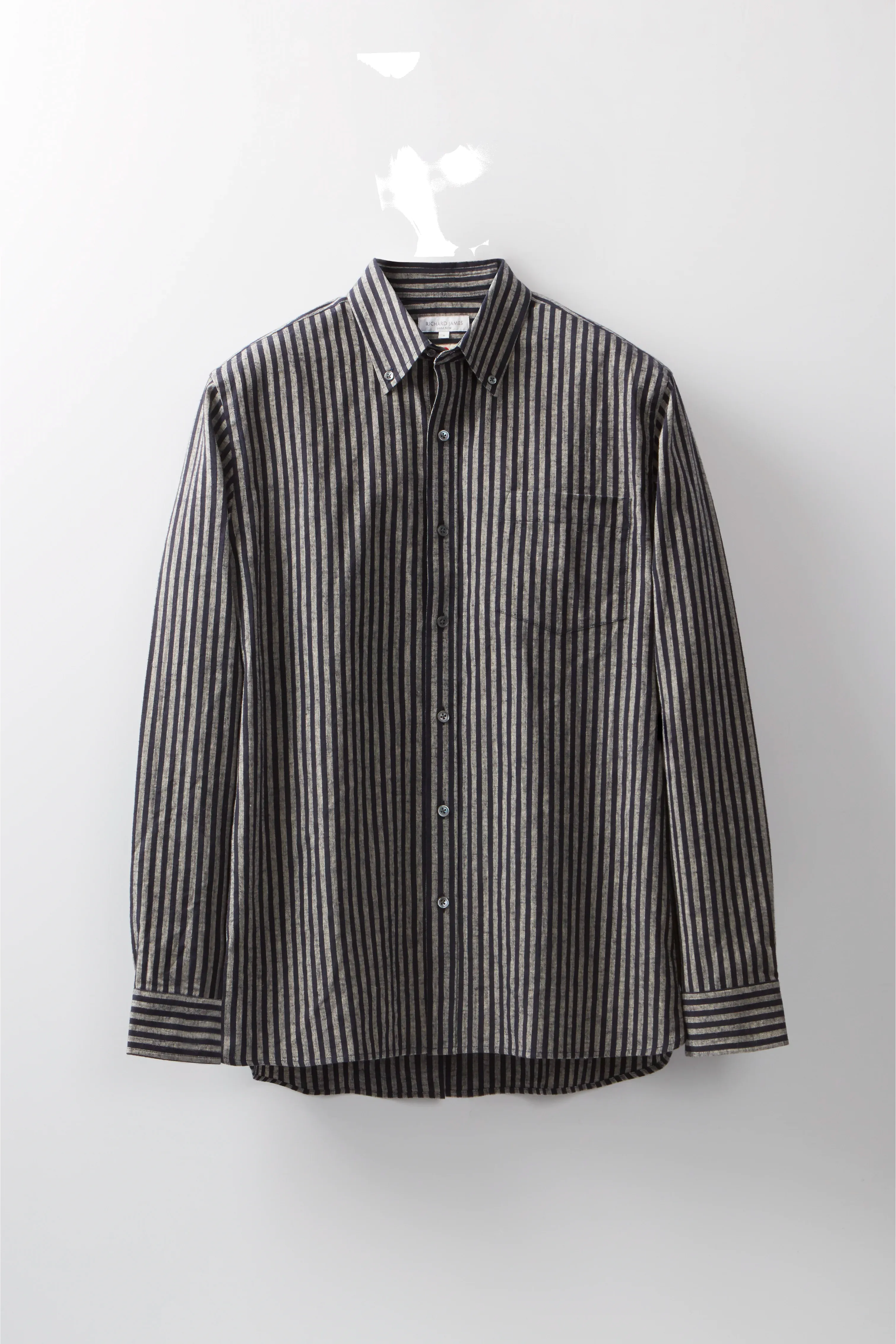 Button-Down Shirt – Navy Washed Linen Stripe sold by Richard James