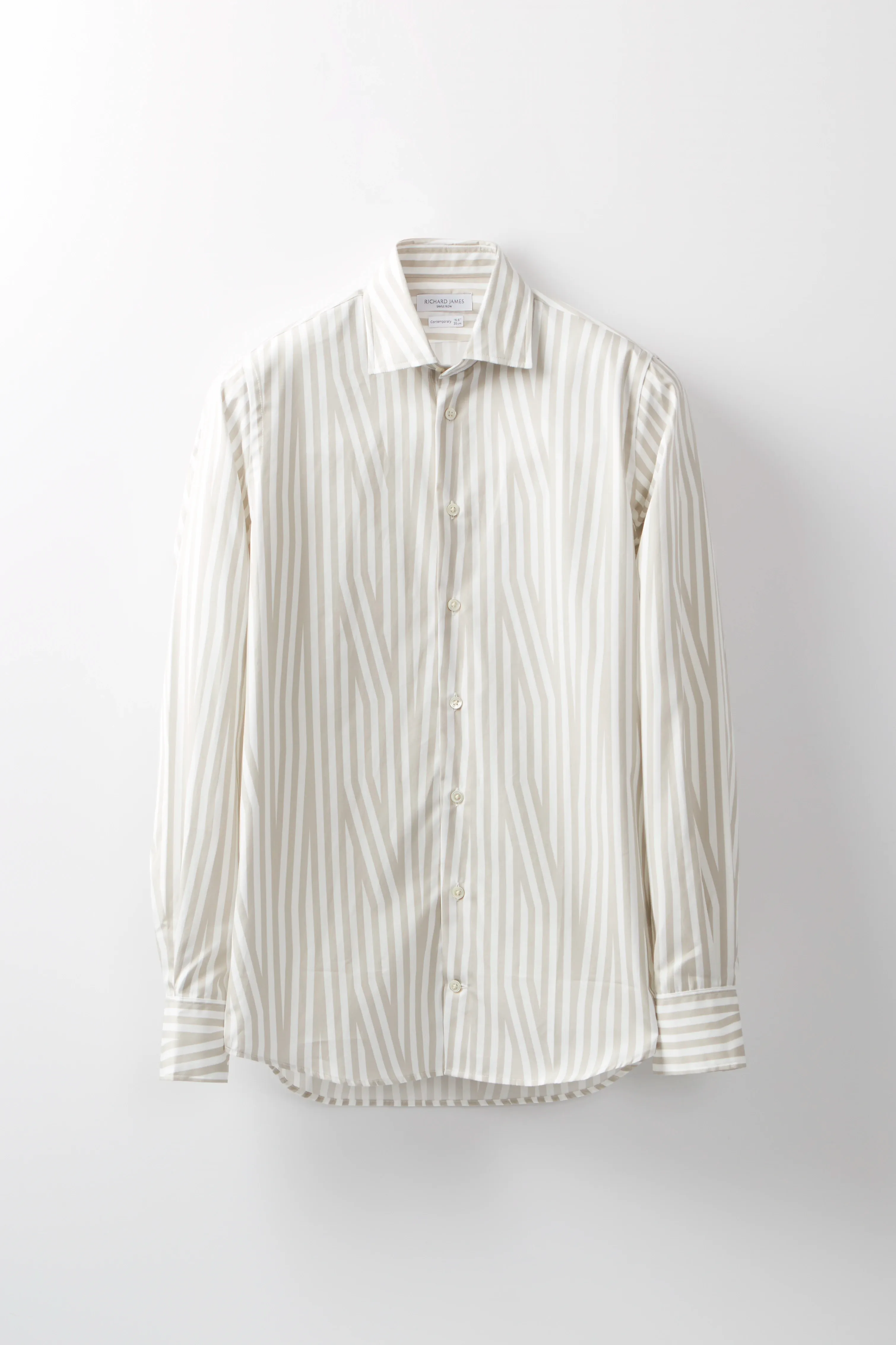 Contemporary Shirt – Dove Grey Ribbon Stripe sold by Richard James