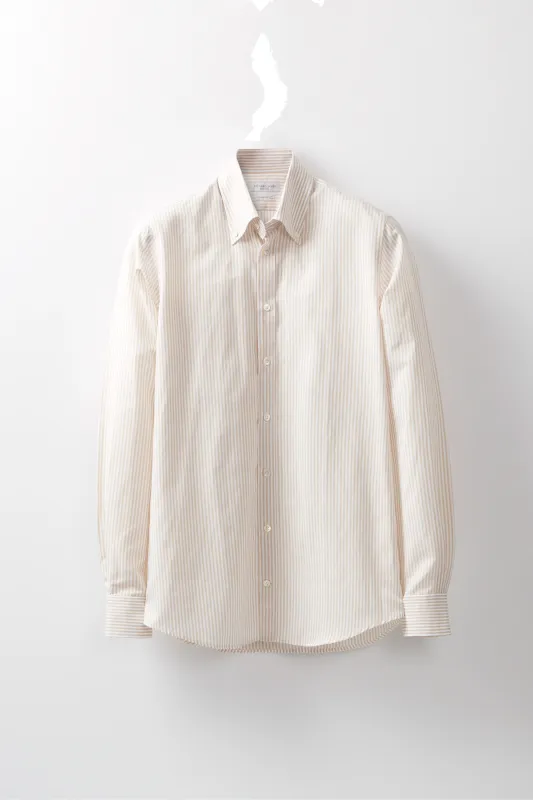 Button-Down Shirt – Tan Cotton & Linen Bengal Stripe made by Richard James