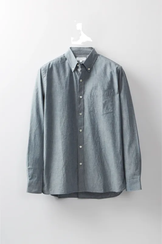 Button-Down Shirt – Denim Blue Cotton Chambray made by Richard James