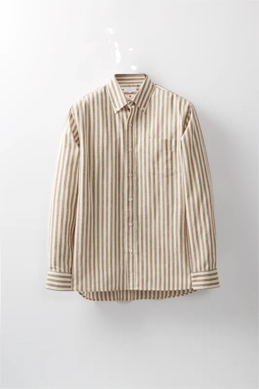 Button-Down Shirt – Tan Washed Linen Stripe made by Richard James