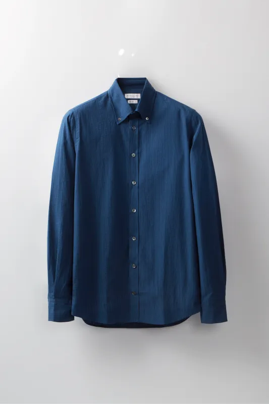 Button-Down Shirt – Navy Cotton Seersucker made by Richard James