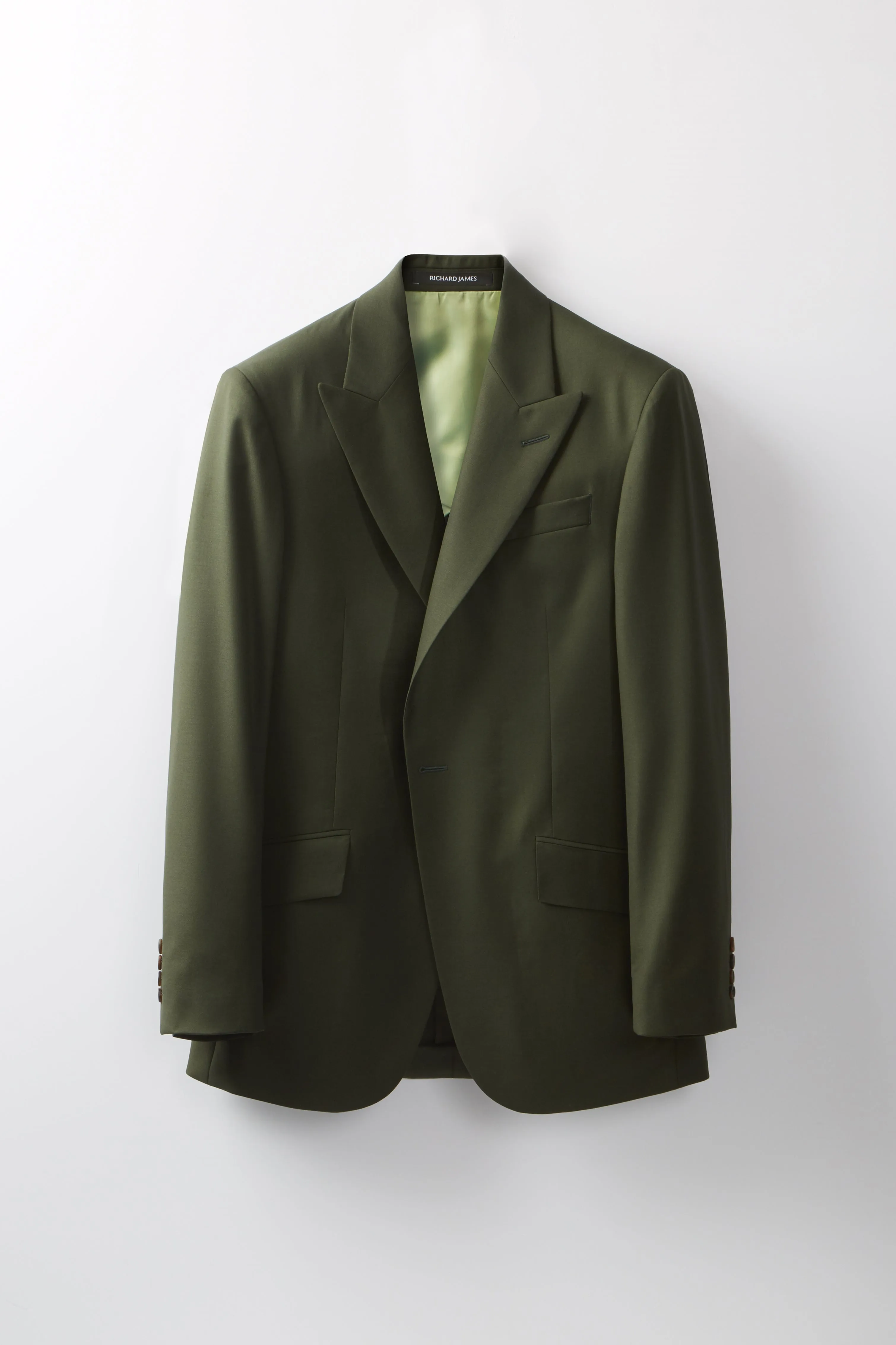 Chapman Suit – Dark Olive Virgin Wool Twill sold by Richard James