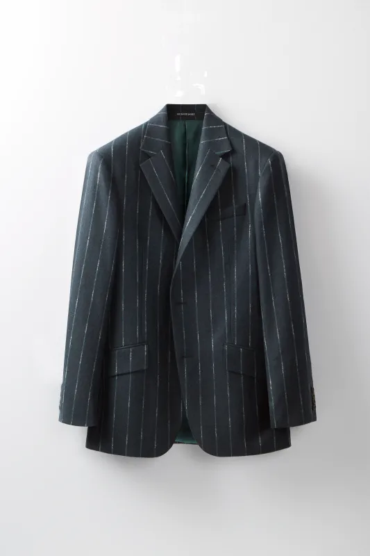 Chapman Suit – Petrol Mottled Stripe Wool made by Richard James