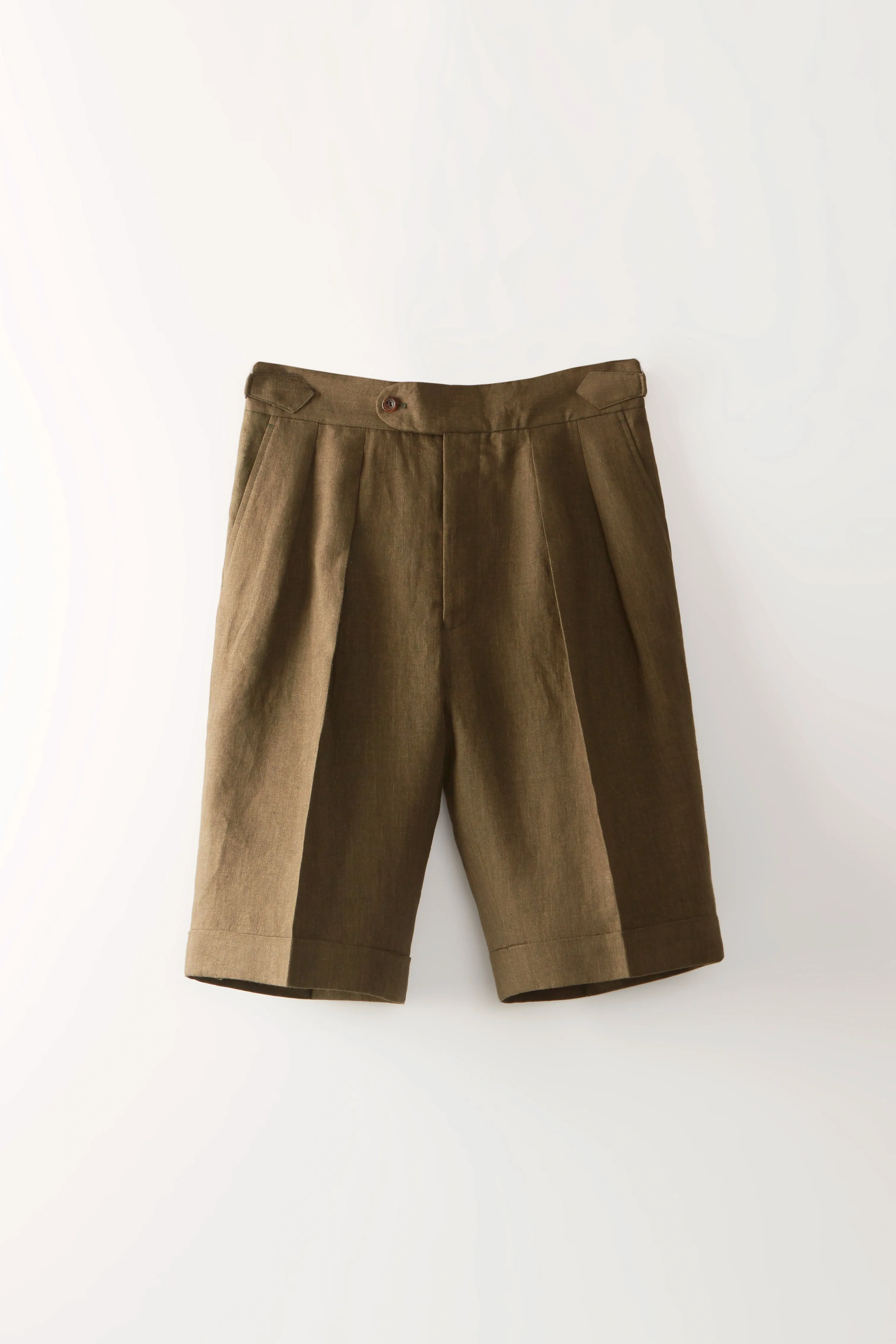 Pleated Shorts – Olive Linen sold by Richard James