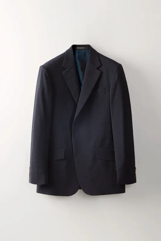 Chapman Jacket – Navy Prince Of Wales Check Seersucker made by Richard James