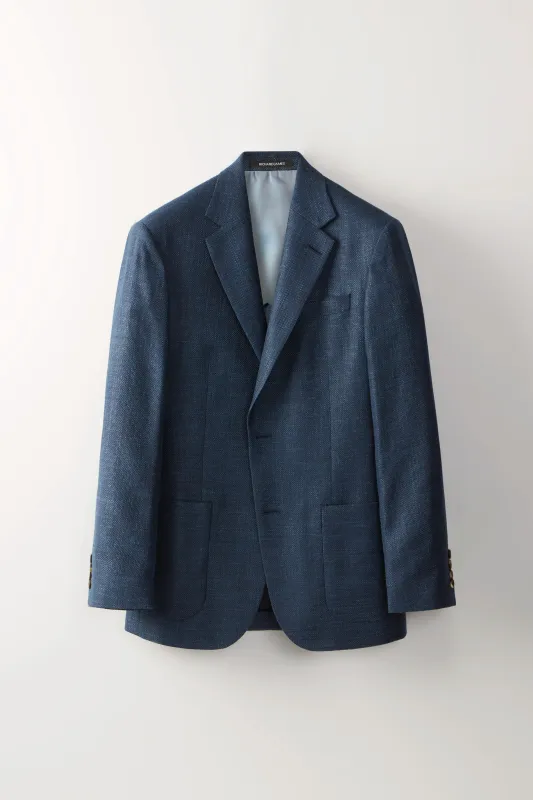 Chapman Blazer – Blue Wool, Silk & Linen Basketweave made by Richard James