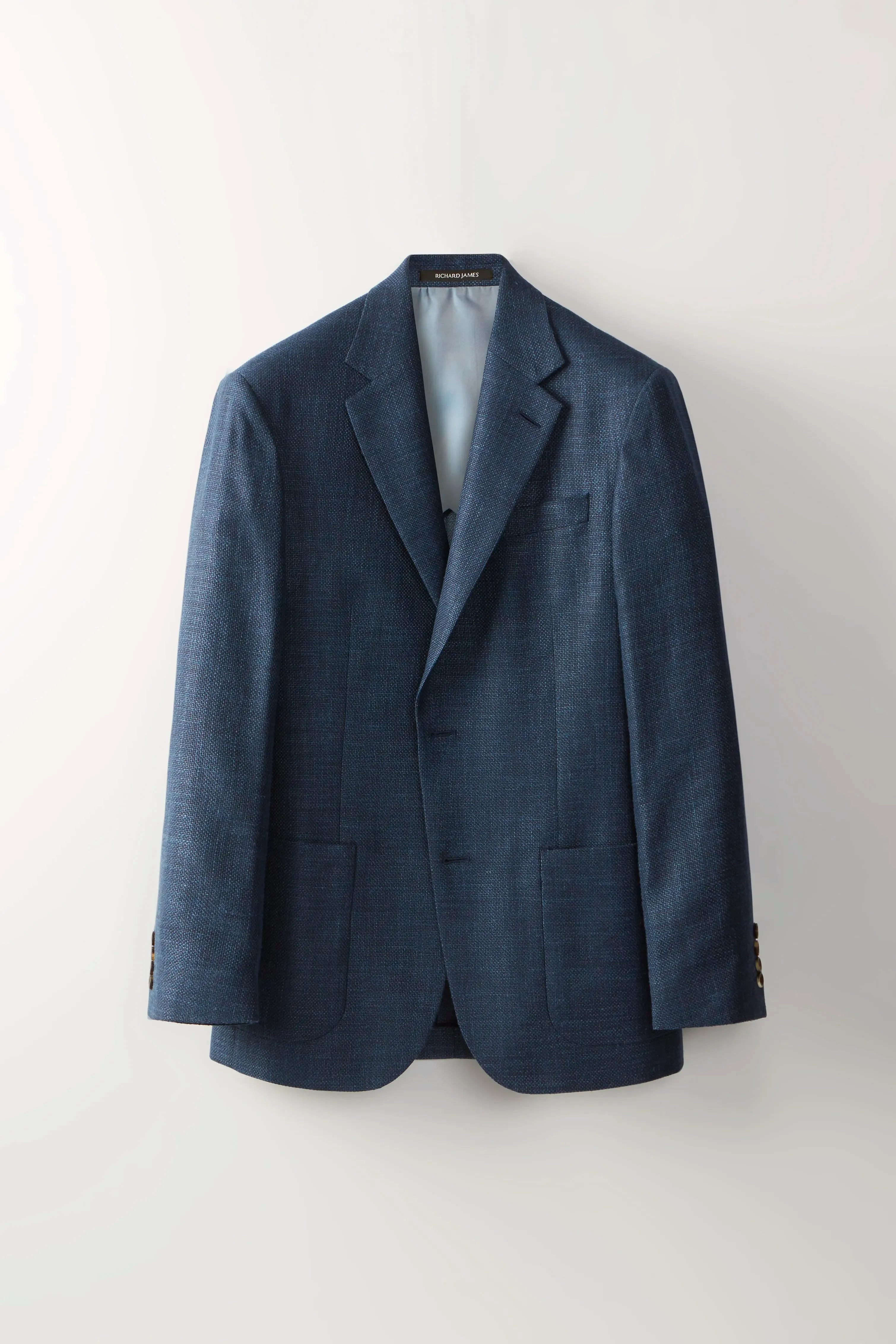 Chapman Blazer – Blue Wool, Silk & Linen Basketweave sold by Richard James