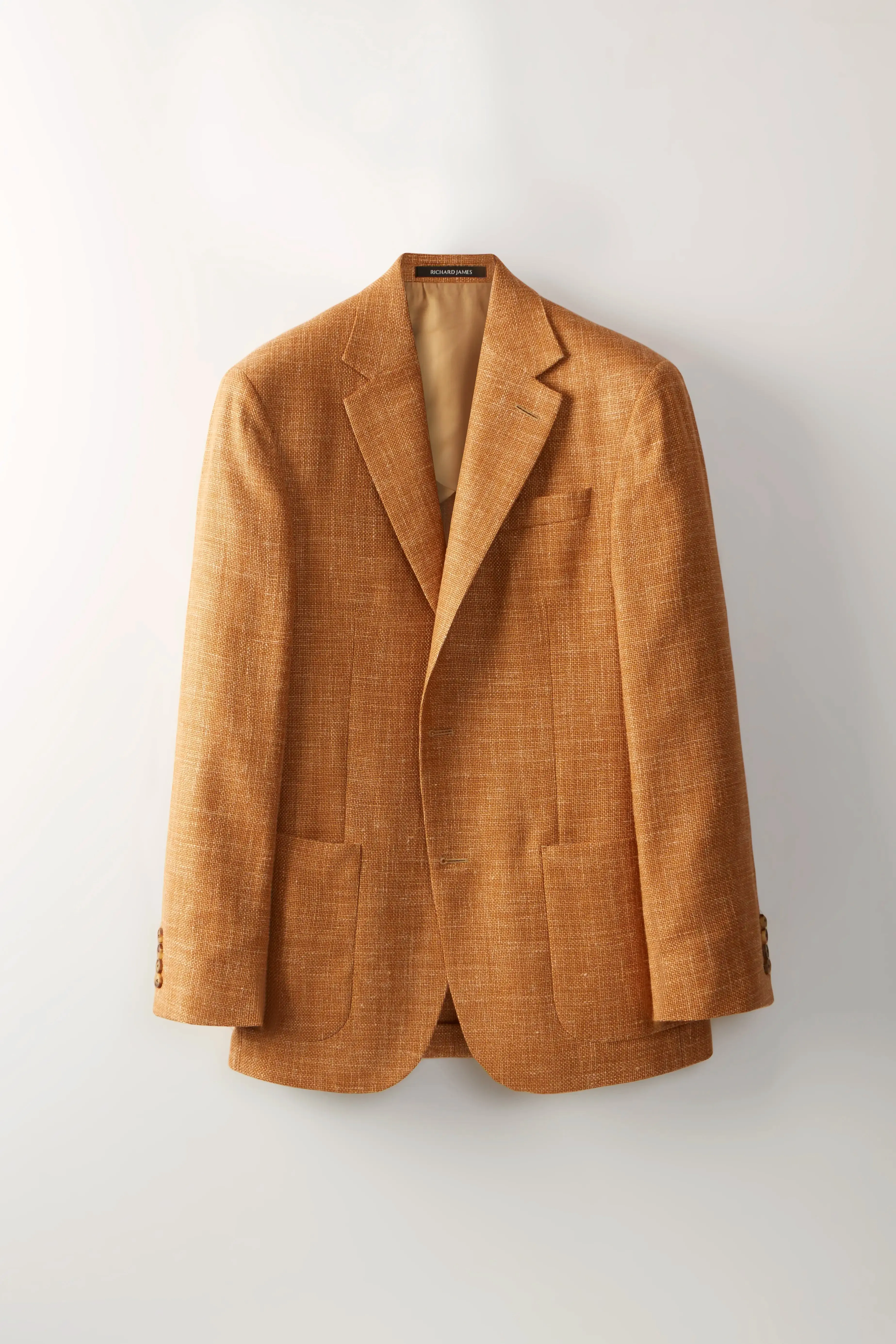 Chapman Blazer – Gold Wool, Silk & Linen Basketweave sold by Richard James