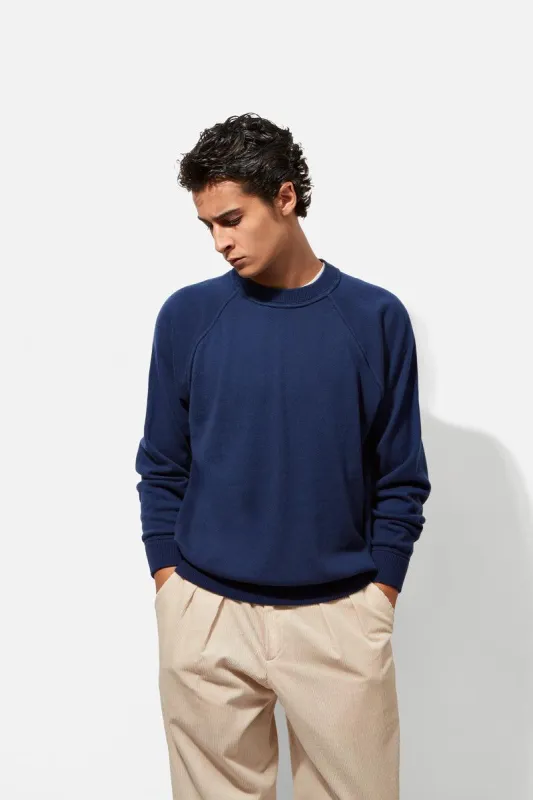 Raglan Crew Neck - Ink Blue Cashmere made by Richard James