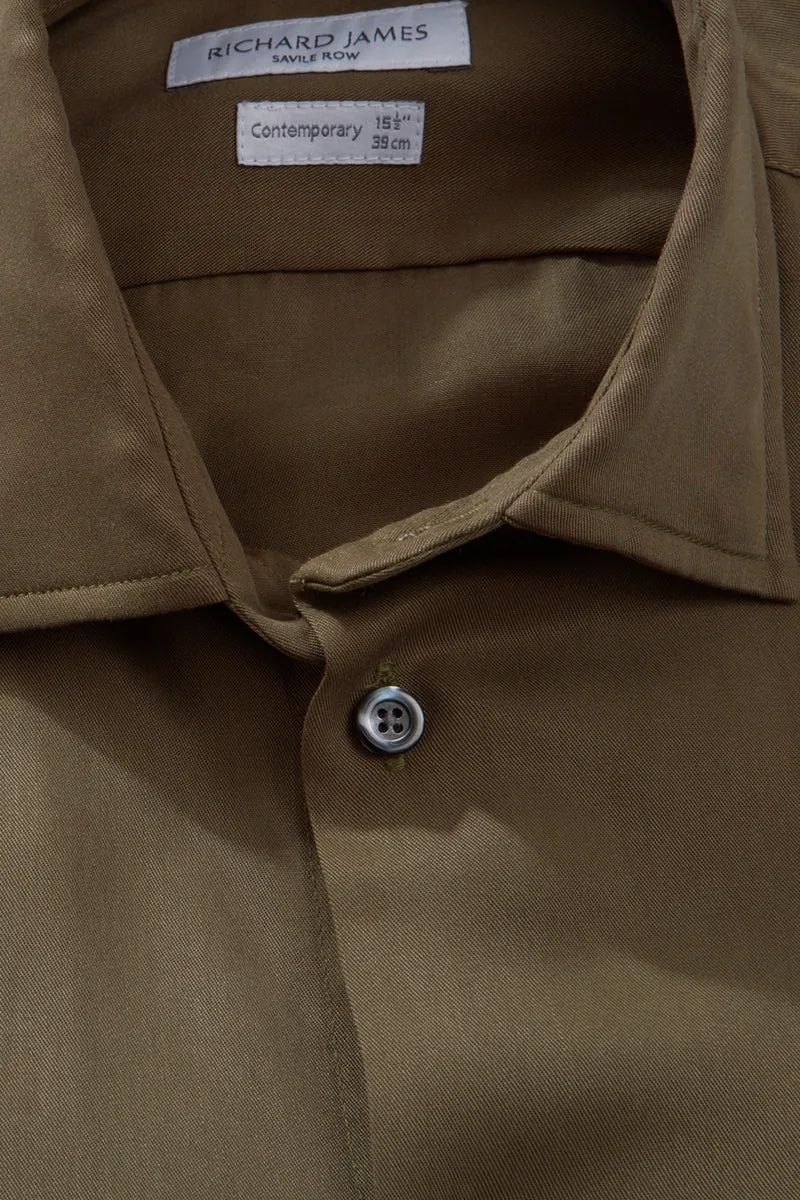 Contemporary Shirt – Olive Plain Twill sold by Richard James product image thumbnail 4