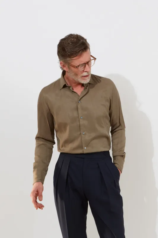 Contemporary Shirt – Olive Plain Twill made by Richard James